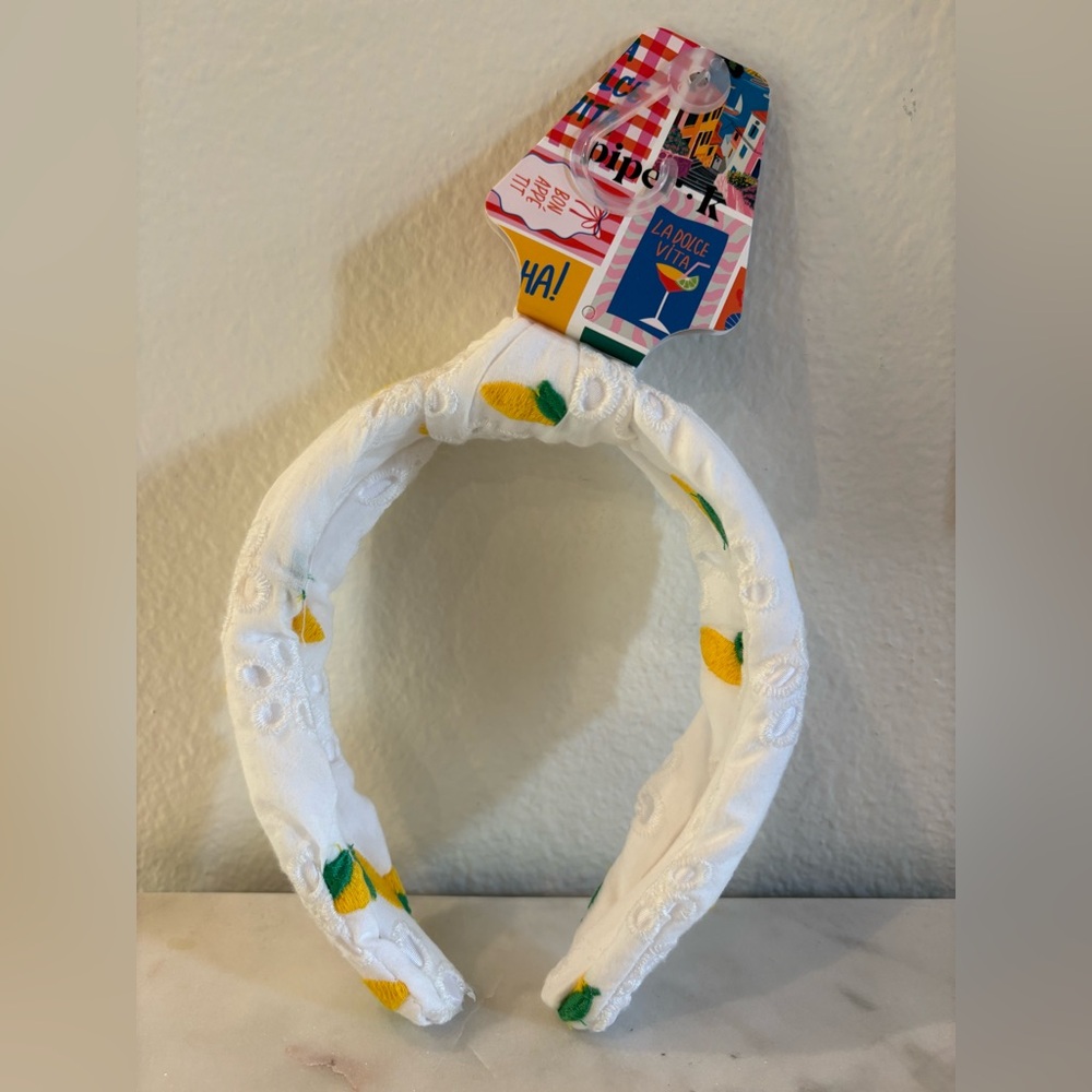 Kids White Headband with Yellow Lemon Embroidery
